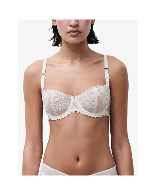 Chantelle White Champs Elysées Embroidered Balconette Bra