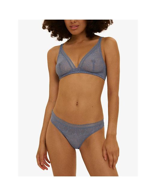 Simone Perele Blue Comete Stretch-Lace Tanga Briefs