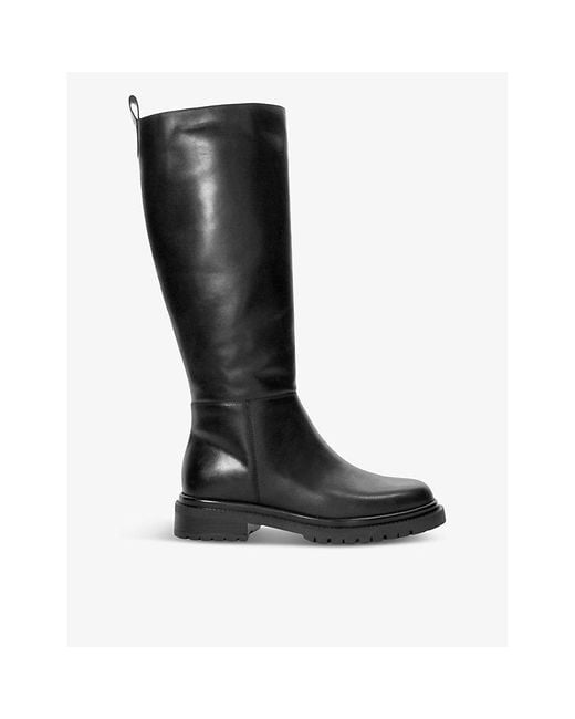 Dune Tilings Flat Leather Knee High Boots in Black Lyst UK