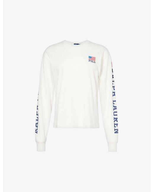 Polo Ralph Lauren White Logo Text-print Cotton-jersey T-shirt