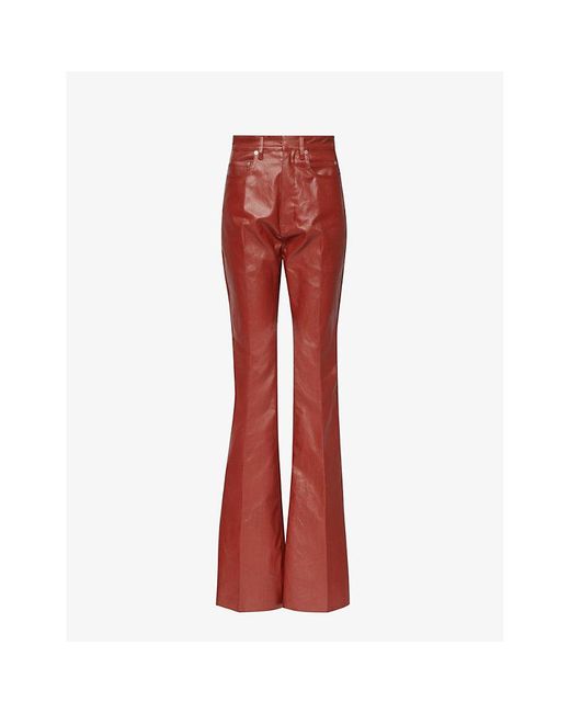 Rick Owens Red Coated High-rise Slim-fit Cotton-blend Jeans
