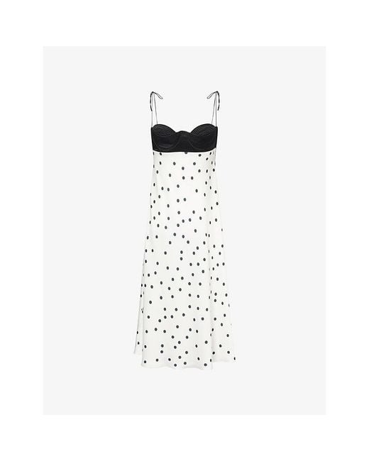 Anna October White Erika Polka-Dot Satin Midi Dress