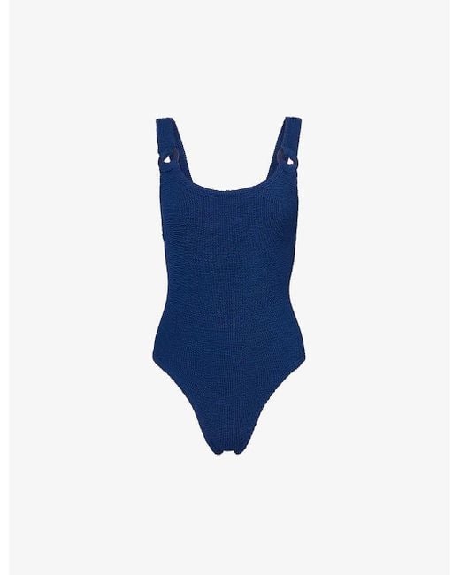 Hunza G Blue Domino Scooped-back Swimsuit