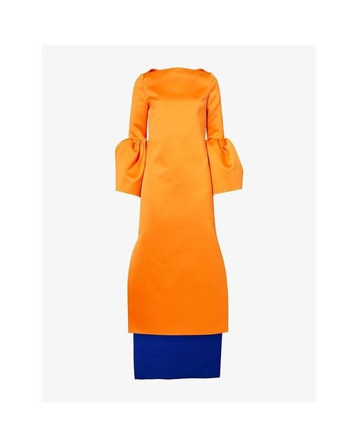 Roksanda Orange Bardot Puff-Sleeve Silk Maxi Dress