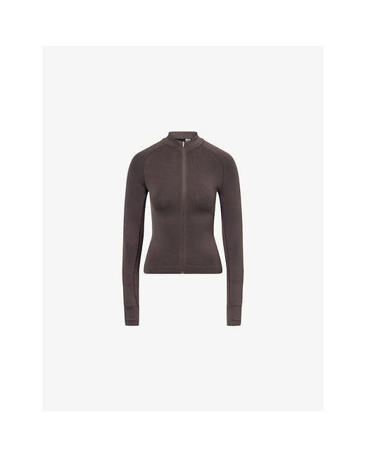 ADANOLA Multicolor Seamless Zip-Up Workout Top