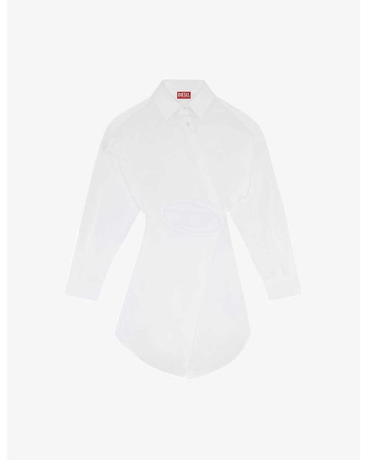 DIESEL White D-sizen Logo-embroidered Wrap-over Stretch-cotton Mini Dress