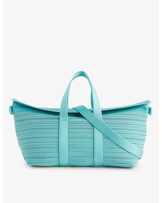 Pleats Please Issey Miyake Blue Pleated Detachable-strap Knitted Shoulder Bag