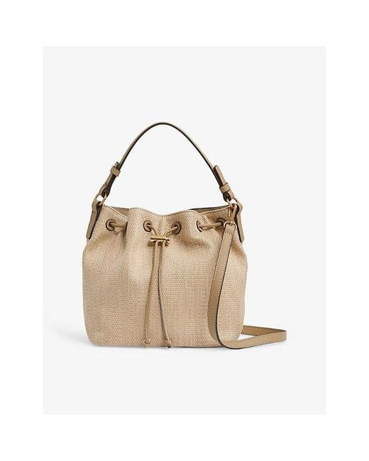Reiss Metallic Evie Drawstring Raffia Bucket Bag