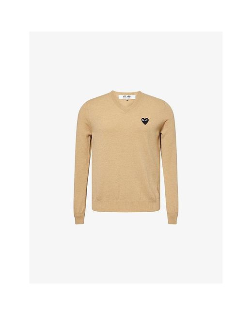 COMME DES GARÇONS PLAY Natural Heart-Appliqué Crewneck Wool Knitted Jumper for men