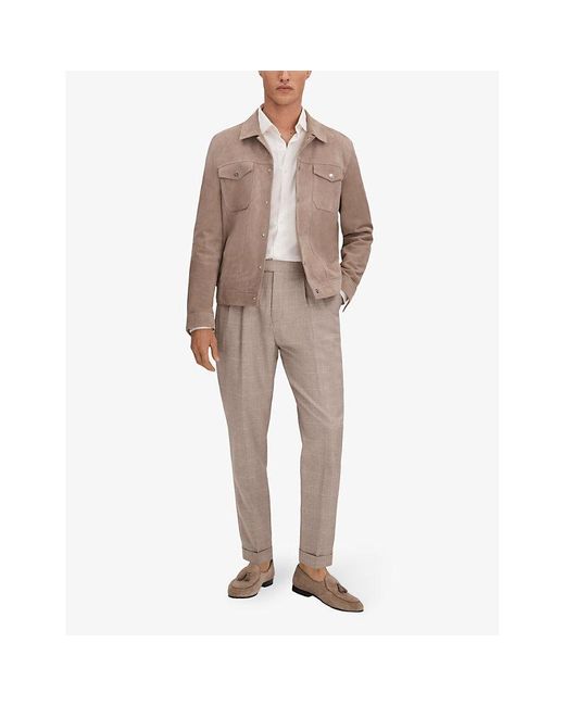 Reiss Natural Collected Pleated Slim-leg Woven Trousers for men