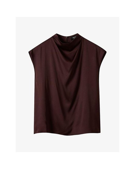 Whistles Purple Draped Cowl-Neck Woven Top
