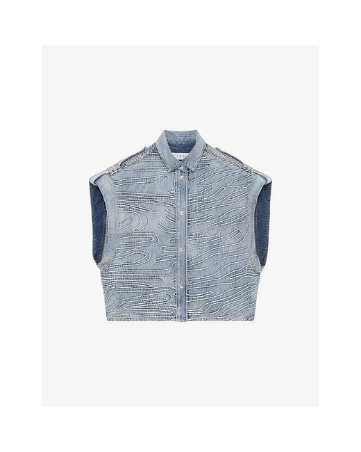 IRO Blue Valentina Embroidered Denim Overshirt