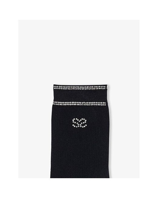 Sandro Black Double S Rhinestone-embellished Stretch Cotton-blend Socks