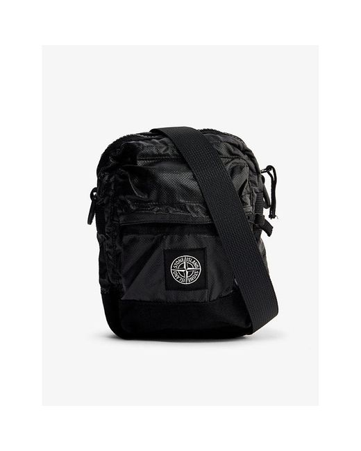 Stone Island Black Logo-patch Coated-cotton Cross-body Bag for men