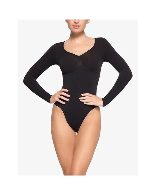 Skims Black Seamless Sculpt Ruched Stretch-woven Body