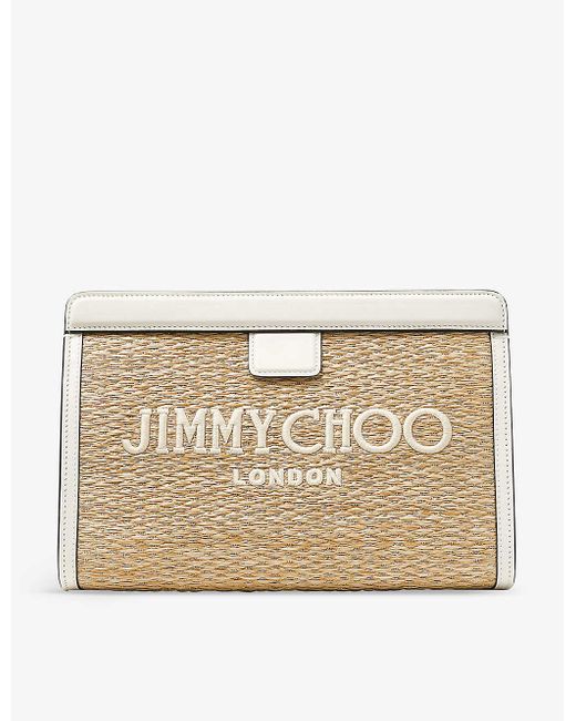 Jimmy Choo Natural Avenue Logo-embroidered Raffia Pouch