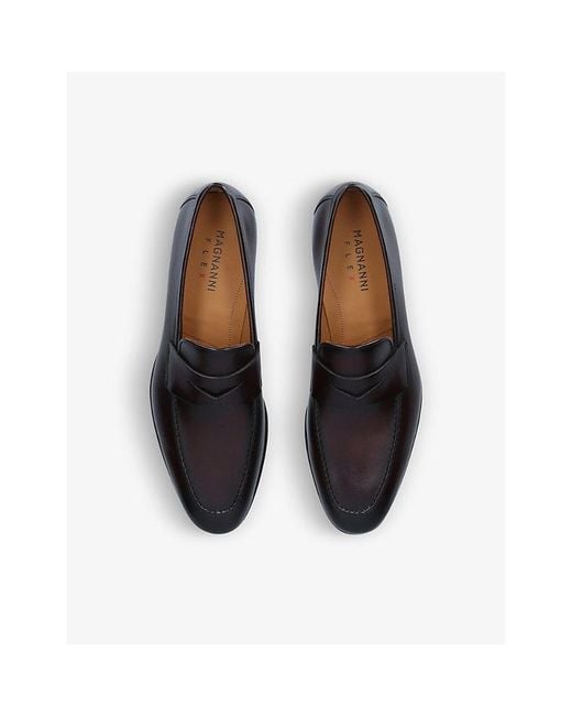 Magnanni Shoes Black Delos Almond-Toe Suede Loafers for men