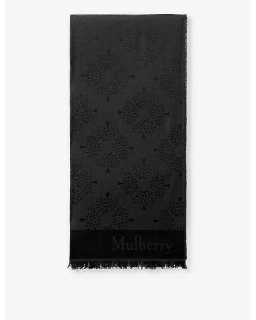 Mulberry Black Logo-jacquard Rectangular Silk-blend Scarf