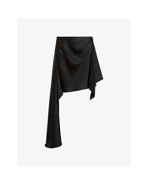 AllSaints Black Sami Asymmetric-Hem Woven Mini Skirt