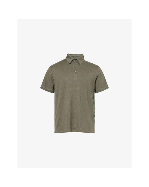 7 For All Mankind Green Relaxed-Fit Linen-Blend Polo Top for men