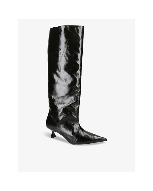 Ganni Black Slouchy Recycled Faux-leather Knee-high Boots