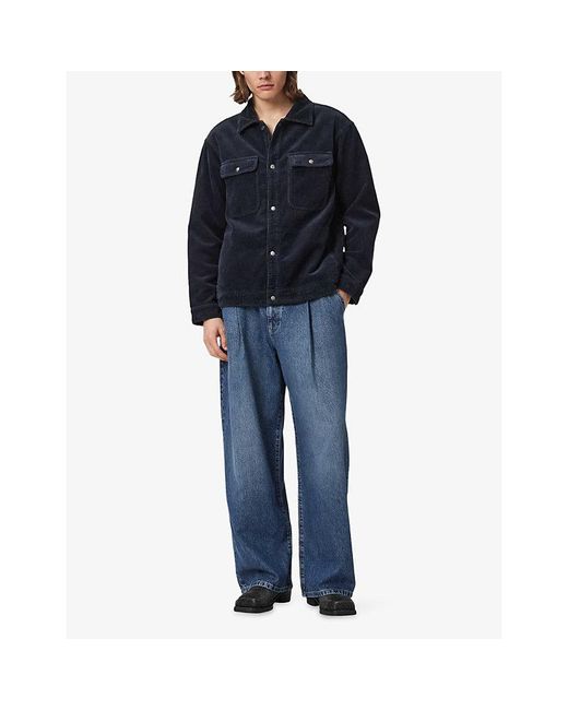 AllSaints Blue Castleford Relaxed-Fit Corduroy Organic-Cotton Overshirt for men