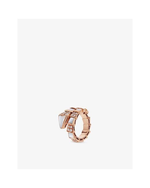 BVLGARI White Serpenti Viper 18Ct Rose- Mother-Of-Pearl, 0.82Ct Round Brilliant-Cut Diamond Ring