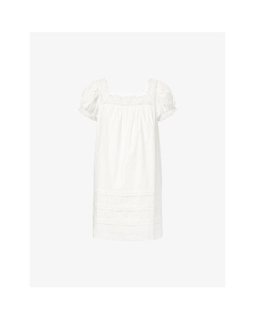 Reformation White Joliette Lace-Trim Cotton Mini Dress