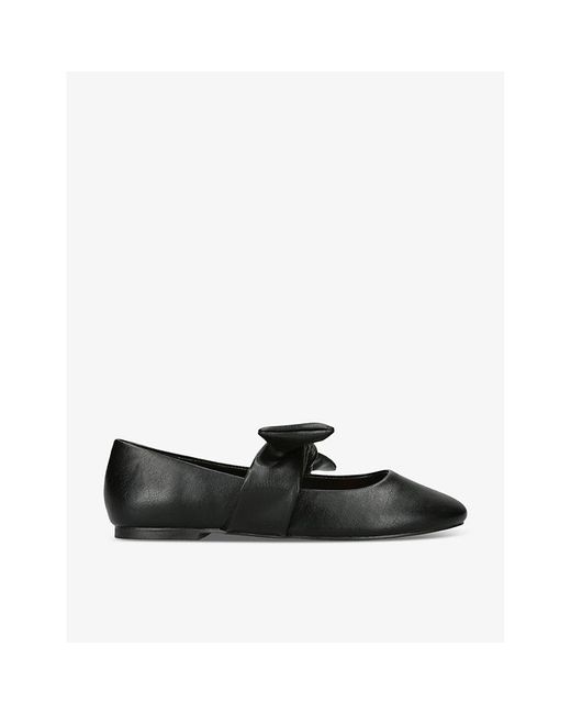 KG by Kurt Geiger Black Master Bow-Strap Faux-Leather Ballet Flats