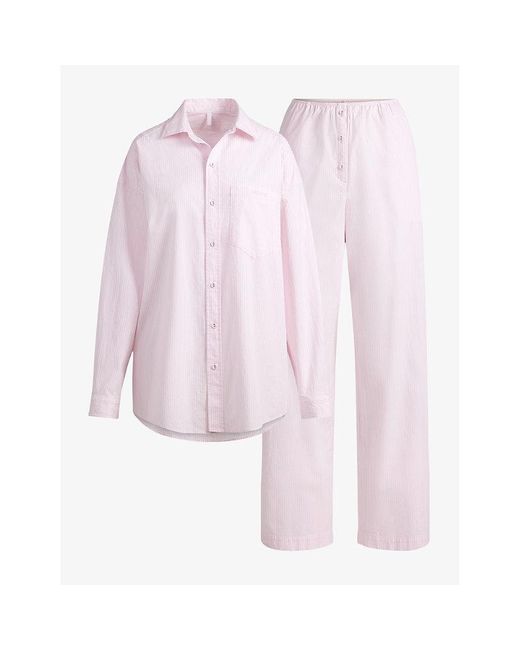 Skims Pink Oversized Striped Cotton Pyjamas Set