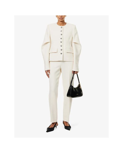 Khaite White Cambie Two-Slip-Pockets Straight-Leg High-Rise Stretch-Woven Blend Trousers