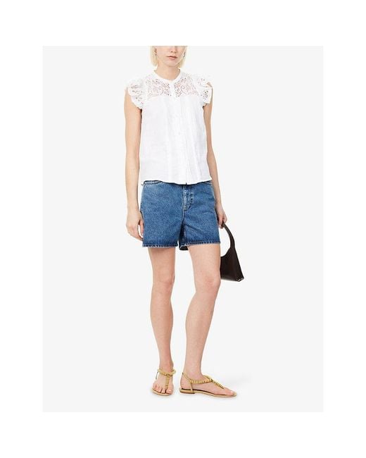 ME+EM White Embroidered Swing Cotton Top