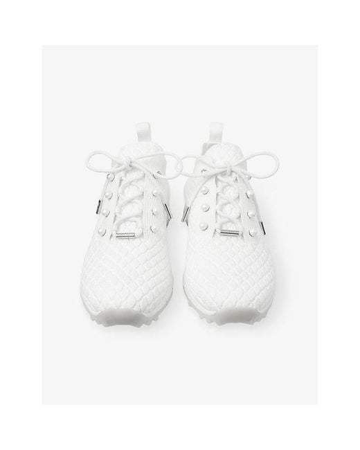 Jimmy Choo White Veles Diamond-Texture Knitted Low-Top Trainers
