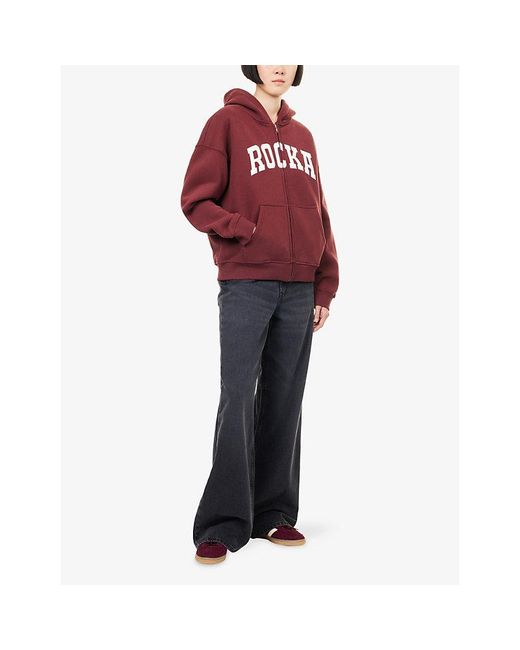 Ru & Rocka Red Varsity Logo-Print Jersey Hoodie