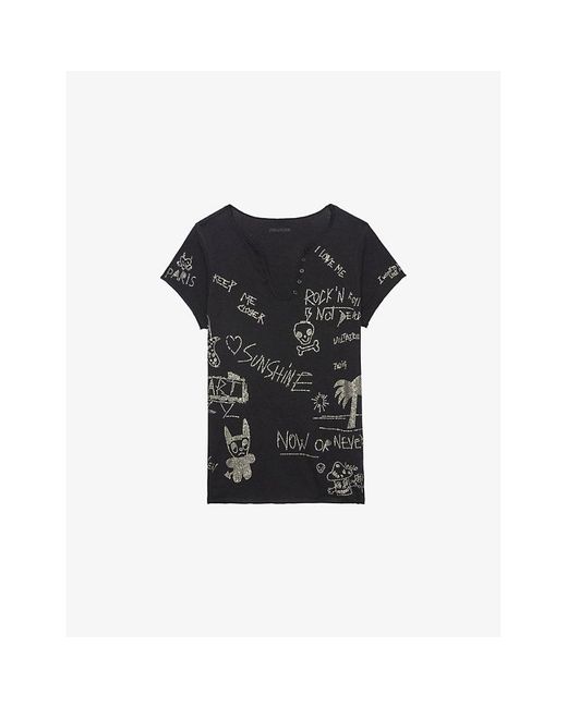 Zadig & Voltaire Black Henley Short-Sleeve Cotton-Jersey T-Shirt