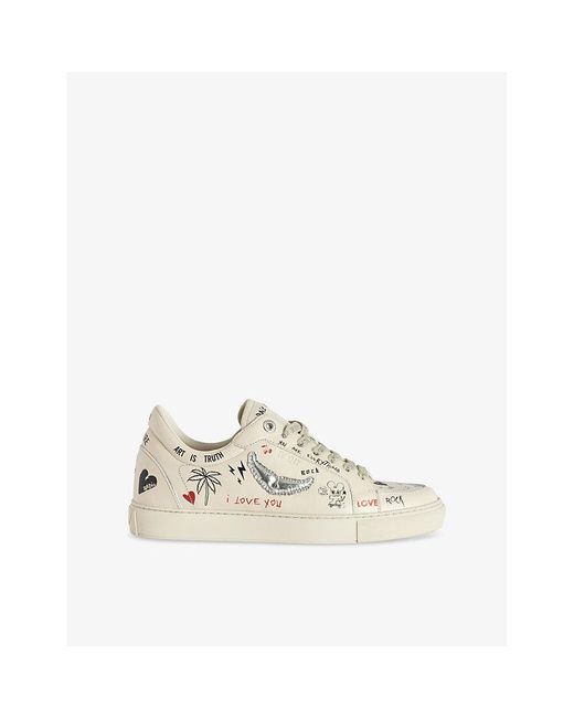 Zadig & Voltaire Natural Fly On Wing-Motif Leather Low-Top Trainers