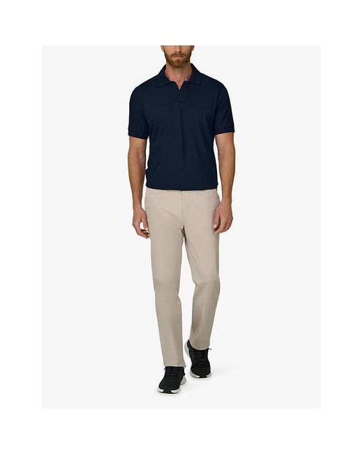Boggi Blue Jacquard-Collar Stretch Cotton-Blend Polo for men