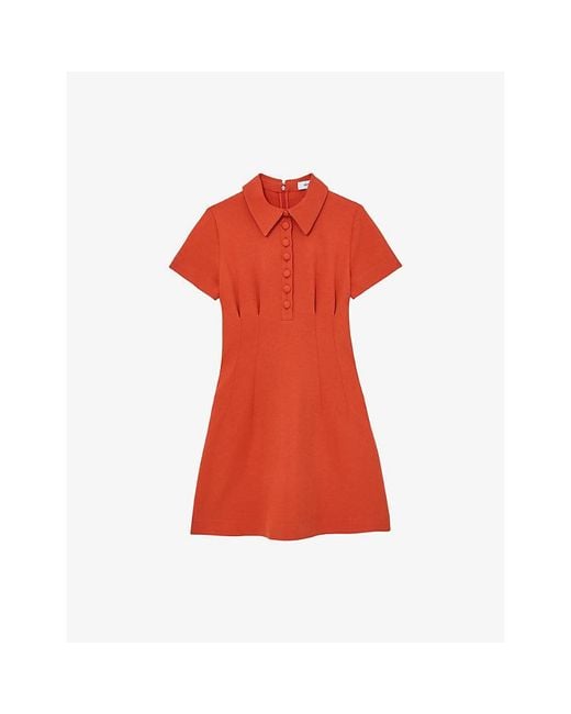 Reiss Red Marlie Button-Front Woven Mini Dress