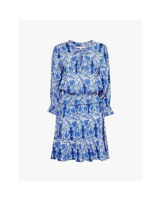 Heidi Klein Blue Lake Como Floral-pattern Woven Mini Dress X
