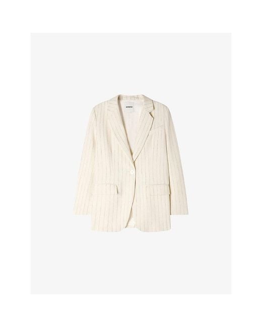 Sandro Natural Striped Single-Breasted Woven Blazer