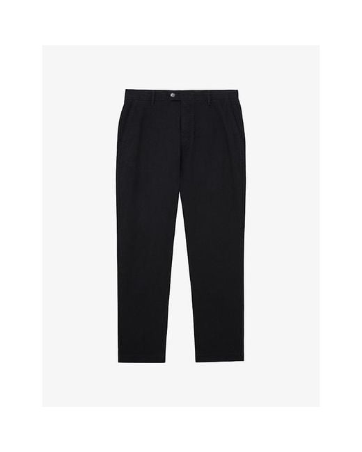 Reiss Black Dobby Straight-Leg Cotton- Pique Trousers for men