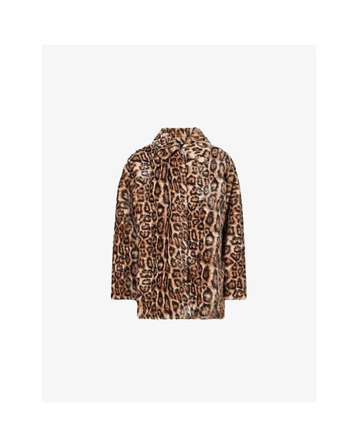 Reformation Brown Sable-Print Faux-Fur Coat