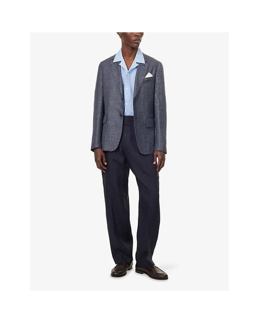 Paul Smith Blue Regular-Fit Linen Trousers for men
