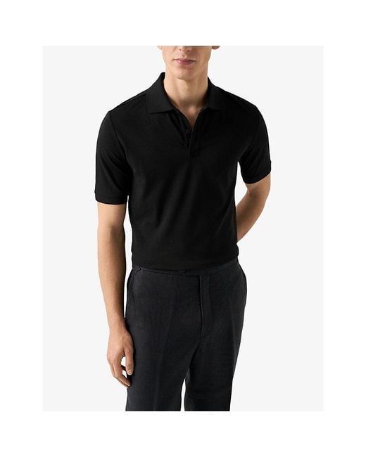 Eton of Sweden Black Short-Sleeved Cotton-Piqué Polo Shirt for men