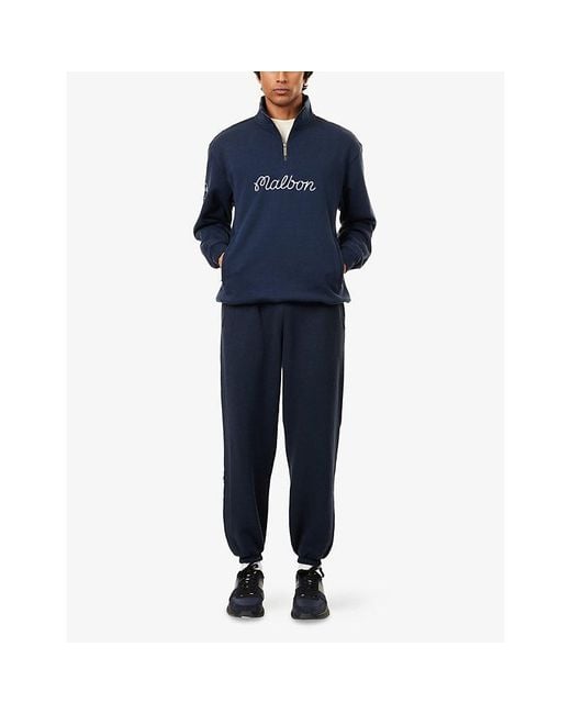 Malbon Blue Collegiate Brand-Print Cotton Jumper for men