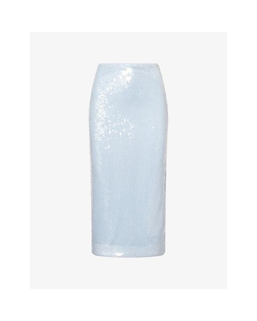 ROTATE BIRGER CHRISTENSEN Blue Sequinned Pencil Midi Skirt