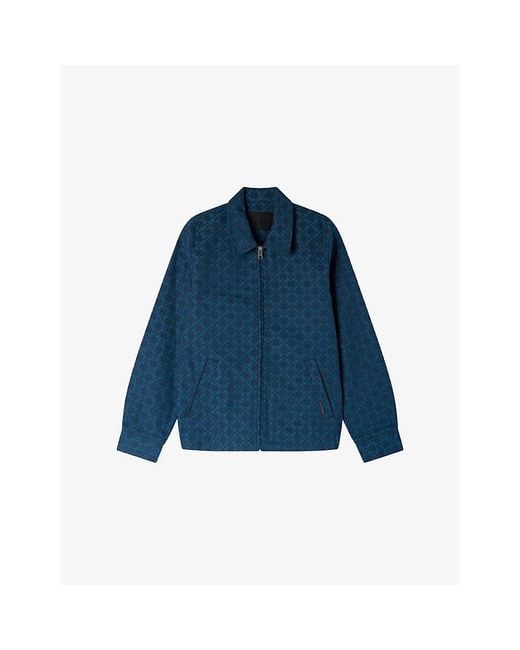 Sandro Blue Square-Pattern Zip-Up Denim Jacket for men