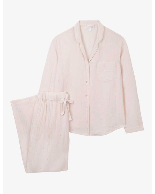 The White Company Pink Metallic Heart-print Double-faced Cotton Pyjama Set