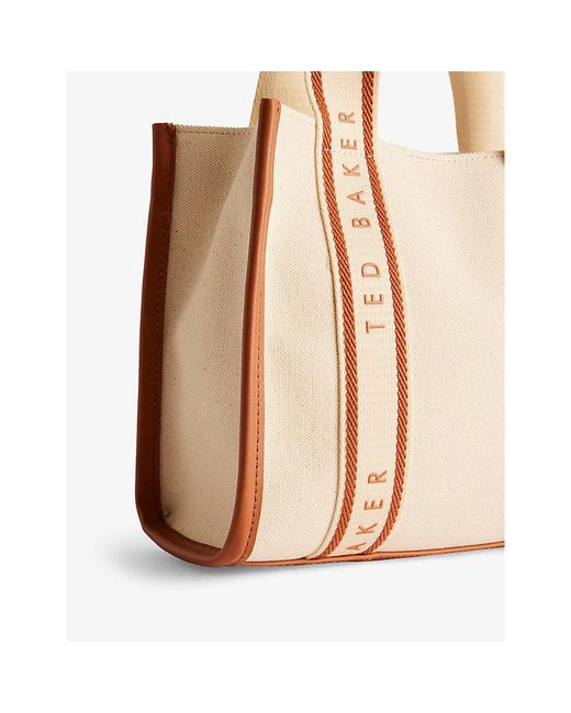 Ted Baker Natural Georjea Branded-strap Cotton-canvas Tote Bag