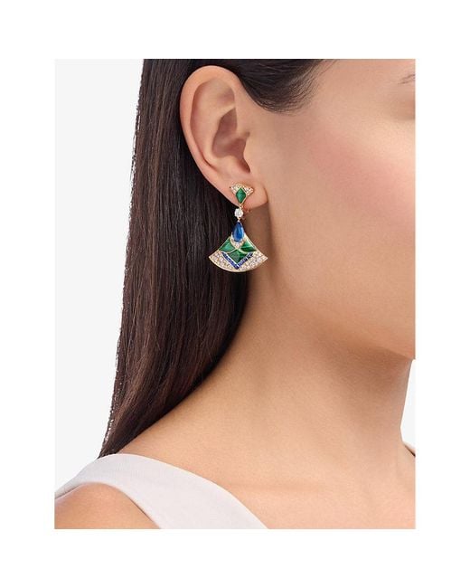 BVLGARI Blue Divas' Dream 18Ct Rose- 0.40Ct And 1.28Ct Diamond, 0.80Ct Sapphire, Malachite And Tanzanite Earrings